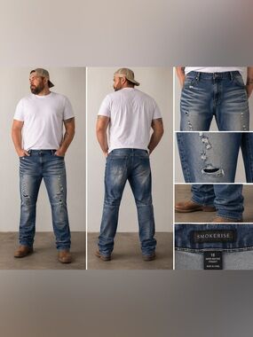 Smokerise DNM Co. Men’s Distressed Jeans Size 42x32 Blue Wash